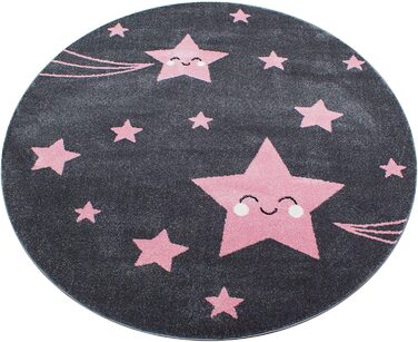 Дитячий килимок з коротким ворсом Падаюча зірка М'який килимок для дитячої кімнати сіро-рожевий, Розмір (120 см круглої форми)