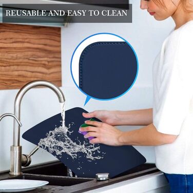 Набори підставки під посуд APLKER, 8 шт., водонепроникні, з ефектом шкіри, ПВХ, 16 x 12 дюймів (темно-синій)