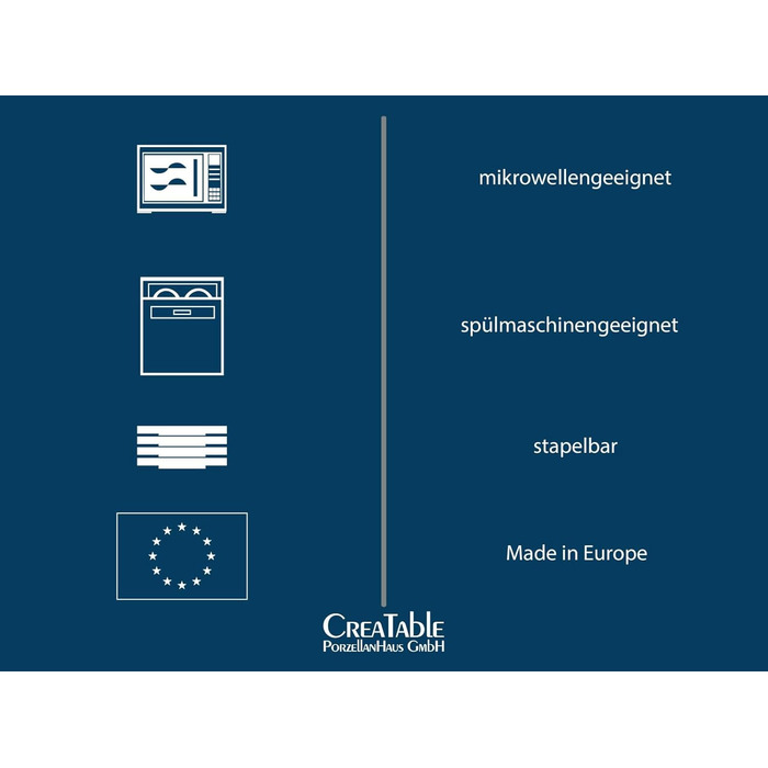 CreaTable Серія Chef Collection: 18-частинний набір посуду для 6 осіб, кавовий сервіз з порцеляни, придатний для миття в посудомийній машині та використання в мікрохвильовій печі, Made in Europe (12-частинний сервіз, білий)