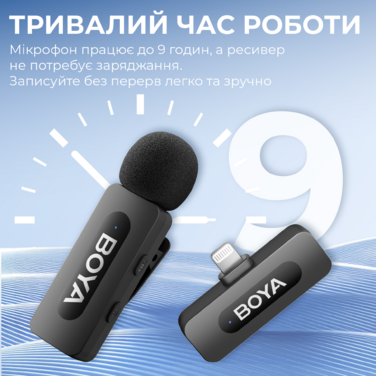 Бездротовий петличний мікрофон BOYA BY-V2 Lightning Black