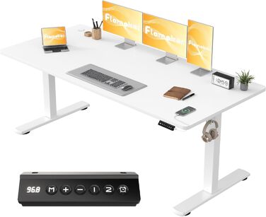 Електричний регульований стіл Flamaker з пам'яттю, ігровий стіл з USB-зарядкою (160 x 60 см)