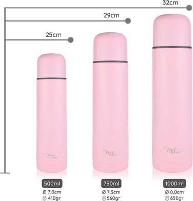 Термос Milu Термос ізольована пляшка 1 л, 750 мл, 500 мл-ізольована пляшка для пиття з нержавіючої сталі, 100 герметичність, ізоляція з подвійними стінками (рожева, 1000 мл)