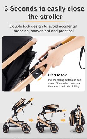 Дитяча коляска YAZOCO 3 в 1: Buggy, Babybett, Комплект. Компактна, складна, з алюмінієвим каркасом для новонароджених (2 шт. чорного кольору)