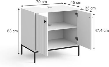 Підставка під раковину Vicco Eliza, 70x63 см, 2 дверцята, для зберігання аксесуарів та косметики (білий рифлений)