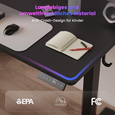 Регульований стіл WALKINGDESK для дому та офісу: електричний, 120 x 60 см, з 4 пам'яттю, з гачками, чорний