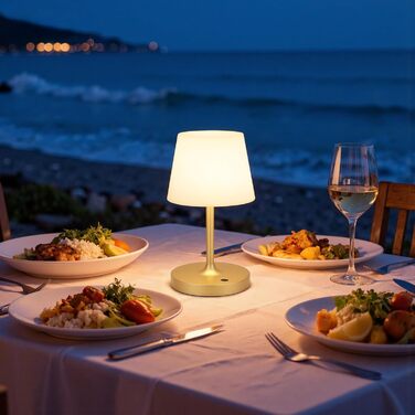 LED настільна лампа бездротова, торшер з сенсорним керуванням, лампа на акумуляторі з регулюванням яскравості та функцією пам'яті, для спальні, кафе, вулиці (золота)