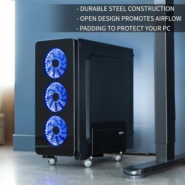 Підставка для ПК VIVO CART-PC01, чорна, регульована, на коліщатках з блокуванням, для ігрового комп'ютера, ATX-корпус