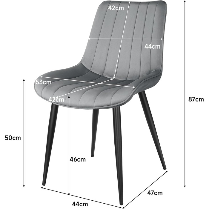 Набір обідніх стільців JIJIAN, оксамитове сидіння, металеві ніжки, дизайнерський стілець зі спинкою, набір з 6 шт. , сірий
