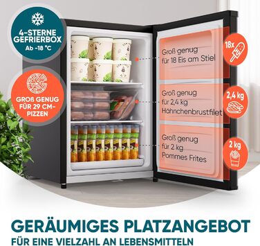 Міні-морозильна камера Stillstern 42L -18°C, з підносом для льоду, замком, змінним напрямком відкривання дверцят, 4-зірковий морозильник для кемпінгу/офісу, чорний