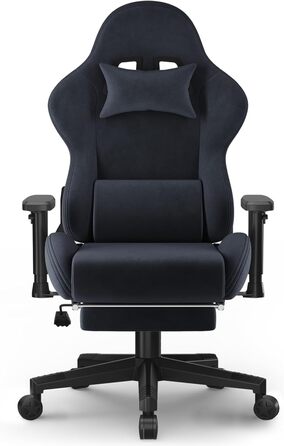 Ігровий крісло JUMMICO з тканини, офісне крісло з масажем, ергономічний офісний стілець, регульовані підлокітники, 90-180° нахил, 200 кг, сірий