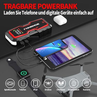 Портативний пусковий зарядний пристрій Powerbank для авто, 6000A, 12V, USB, LED, дисплей