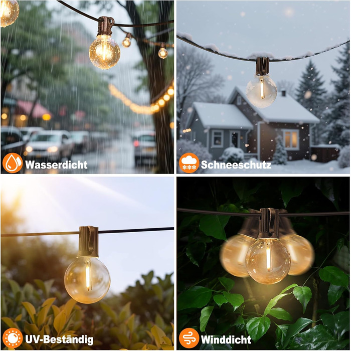 BRIMAX LED гірлянда для вулиці 30м, IP44, 46+4 лампочки G40, 2200K, розширювана, для кемпінгу, свят, вечірок