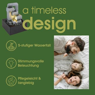 Декоративний фонтанчик для дому з підсвіткою, сірий, 5-рівневий