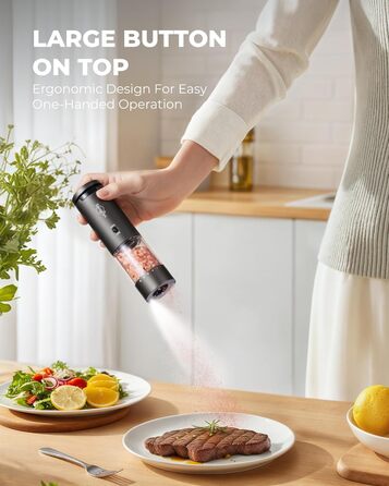 Електричні млини для солі та перцю Sangcon, 2 швидкості, перезаряджувані, 6 ступенів помелу, автоматичний набір з док-станцією, для зручного використання, сірий + чорний