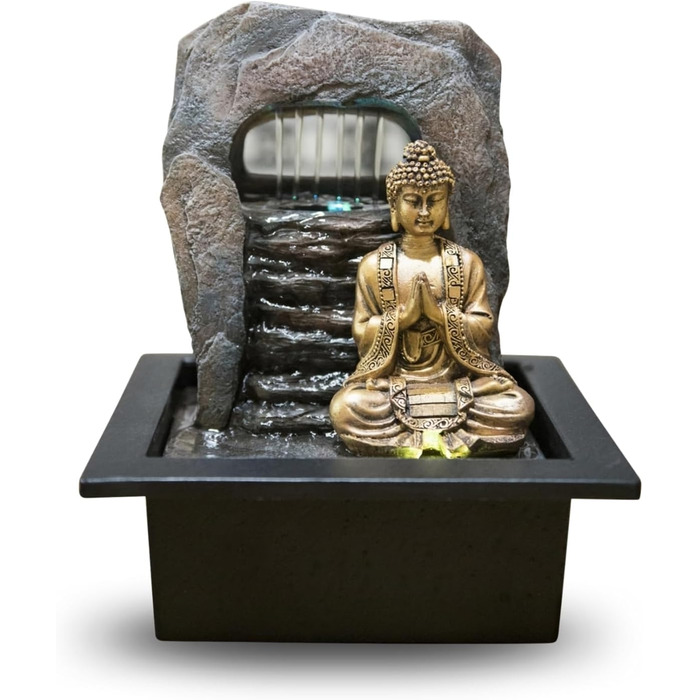 Джерело води Zen'Light Dao від Zimmerbrunnen: Будда, LED-підсвітка, для медитації та релаксації. Декор Фен-Шуй, висота 26 см, горіх