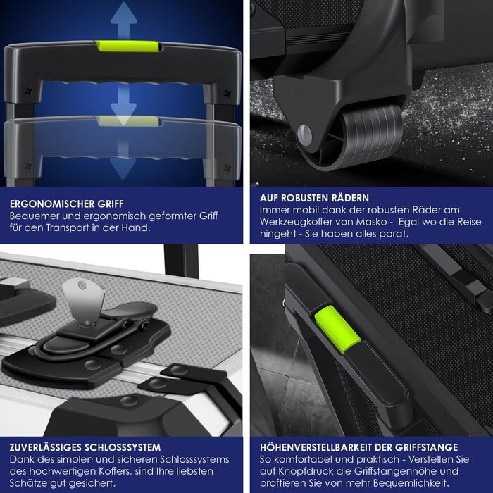 Набір інструментів MASKO 1400 предметів в алюмінієвому кейсі на колесах: професійний інструментальний візок для дому, майстерні, автосервісу