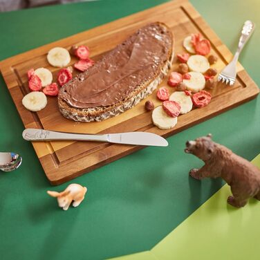 Набір дитячого посуду Kinderbesteck Set 4-teilig з персоналізацією - іменна гравіювання на ніж, виделку, ложку та чайну ложку. Ідеальний подарунок на народження, хрещення, день народження (тематика: лісові друзі)