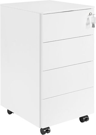 Роликовий контейнер HOMSTEEL з замком, 4 ключі, 4 шухляди, металевий шафа, готовий до збирання, для офісу, домашнього офісу, білий (44T x 37B x 69.5H cm)