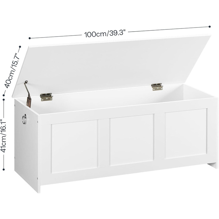 HOOBRO Лавка з ящиком для іграшок, 100 см, білий та натуральний колір дерева, з безпечним шарніром, для дому