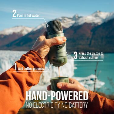 WACACO Nanopresso: портативна кавомашина еспресо з кейсом, оновлена версія Minipresso, ручна, чорний (80 мл, мох-зелений)