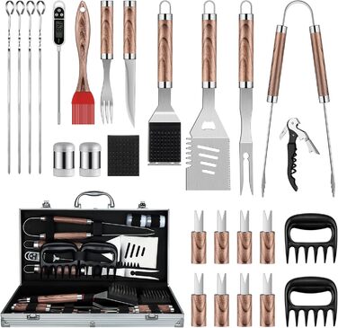 Набір гриль-посуду DRAGON RIOT з нержавіючої сталі, 29 предметів. Преміум-набір аксесуарів для гриля з лопаткою в алюмінієвому кейсі. Ідеальний подарунок для чоловіків, BBQ, Outdoor.