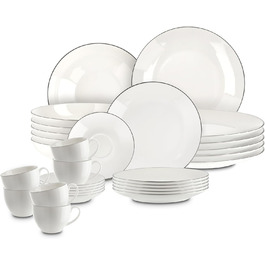 Набір посуду 18 предметів для 6 осіб: тарілки, чашки, підставки (білий з чорним)