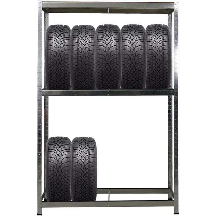Стелаж для шин PROREGAL Ragnar, 180x120x40 см, 2 рівні, до 8 шин, з полицею, 265 кг на полицю, оцинкований, для гаража, складу, підвалу
