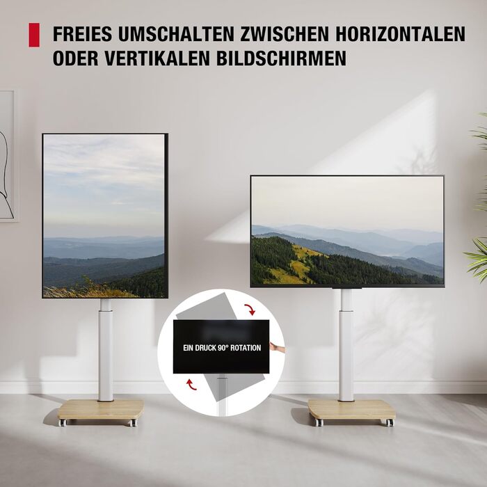 Підставка для телевізора мобільна з дерев'яною основою, поворотна, 19-42 дюйми, біла, до 20 кг, VESA 200x200 мм