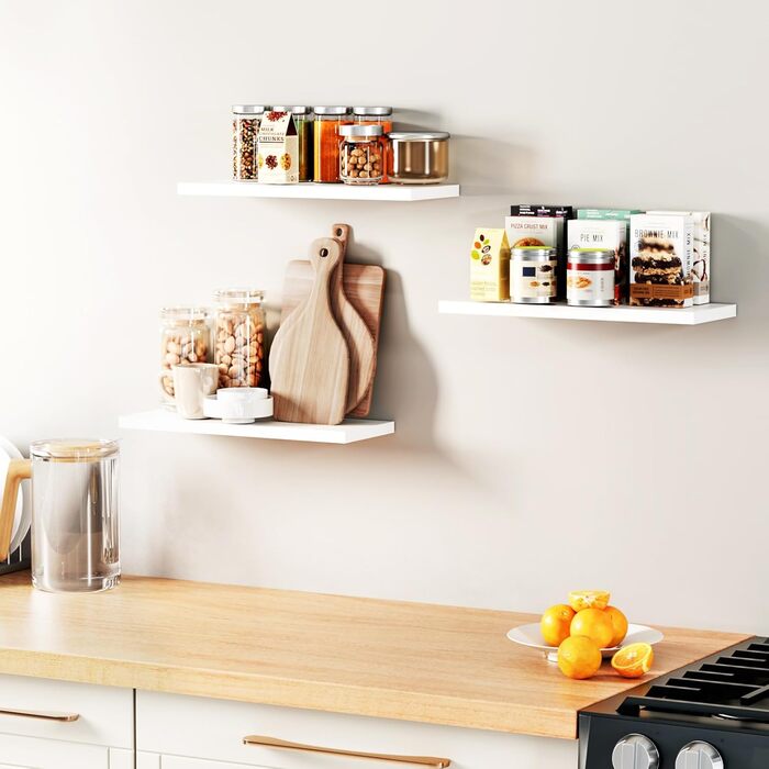 Набір полиць настінних OUDIE білі (3 шт), плаваючі полиці для вітальні, кухні, спальні, офісу, коридору 15x40x1.5 см