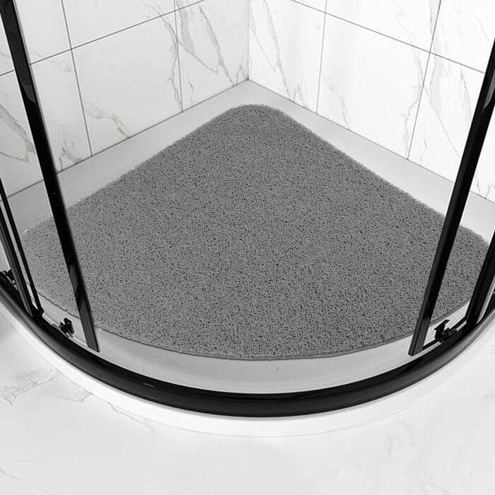 Нековзний килимок для душу, 80x80 см, м'який комфорт безпечний килимок для ванни зі зливними отворами, масажні килимки з ПВХ-люфи для вологих приміщень, Швидковисихаючі (сірі, 60 см у формі віяла)