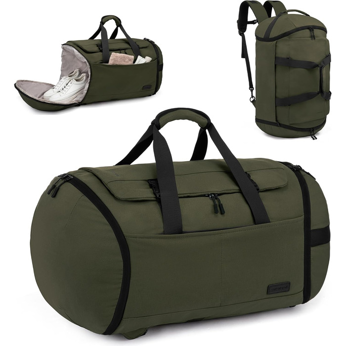 Спортивна сумка LOVEVOOK для чоловіків з відділенням для взуття, 65L, 52x45x28 см, Duffel Bag, для подорожей та спортзалу (темно-зелена)