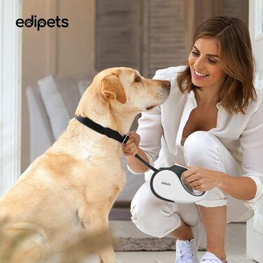 Повідець для собак Edipets, висувний і висувний, 5 градусів на 360 градусів без сплутування, з нейлону, для маленьких, маленьких і великих собак (L, білий)