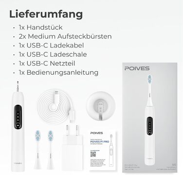 Електрична зубна щітка POIVES P1 Pro з датчиком тиску, 72 000 рухів, гарантія до 4 років, 111 днів без ризику, тривалий час роботи, колір Midnight Blue (P1 Pro Silk White)