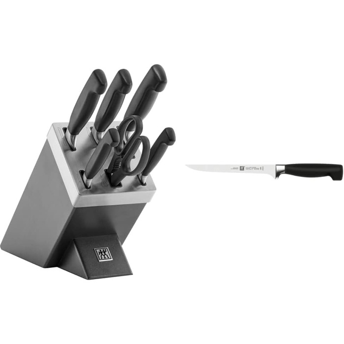 Набір ножів ZWILLING Vier Sterne 7 предметів, преміум-якість, з автозаточкою, з нержавіючої сталі, чорні ручки Twin Grip, набір кухонних ножів, з філерувальним ножем