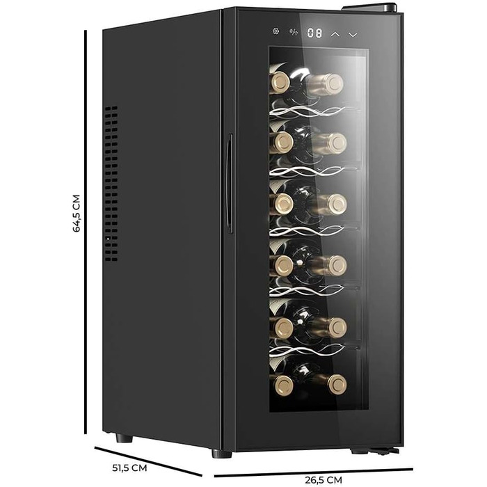 Винний холодильник Cecotec Bolero Grandsommelier 830 Coolcrystal: 12 пляшок, чорний, термоелектрична охолодження, 8-18°C, LED, без шкідливого газу