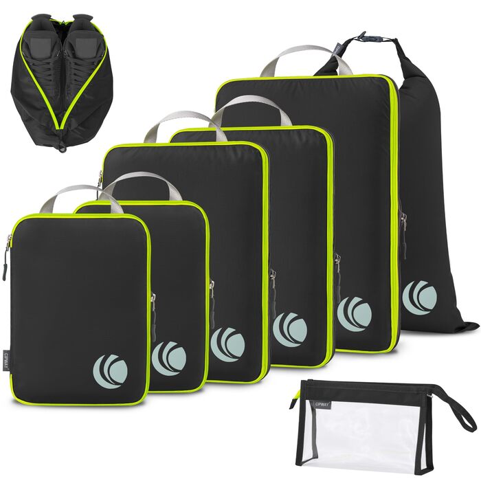 Набір компресійних органайзерів для одягу в подорож Cipway, ультралегкі пакувальні куби для валізи та рюкзака, 8 предметів, чорний