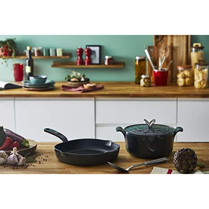 Lagostina Tradizione: сковорода-гриль з емальованого чавуну 26x26 см, для індукції, газу та духовок до 220°C, для м'яса, риби, хліба