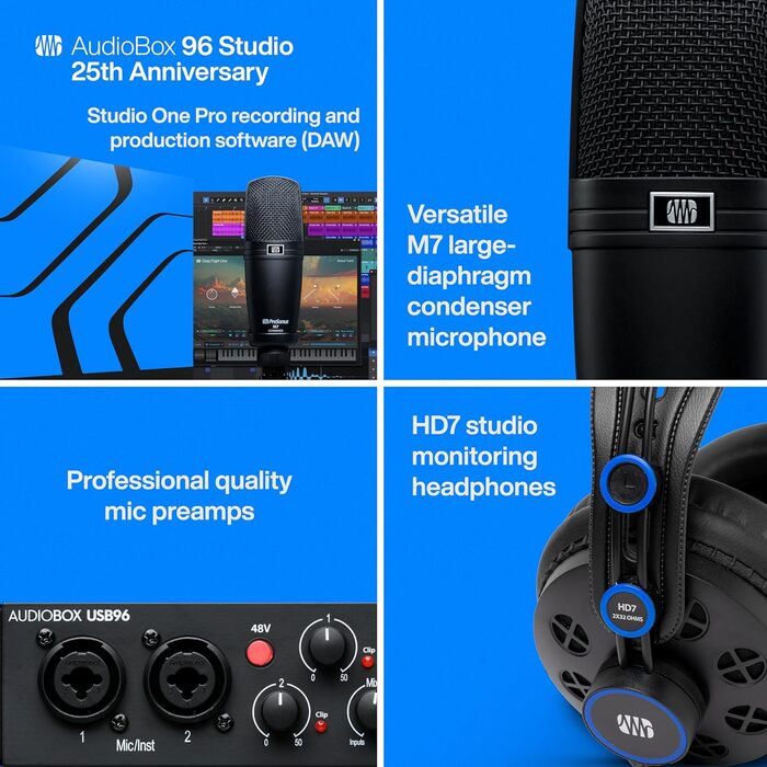PreSonus AudioBox 96: USB аудіоінтерфейс для запису, стрімінгу та подкастингу (з Studio One Artist, Ableton Live Lite) - Чорний
