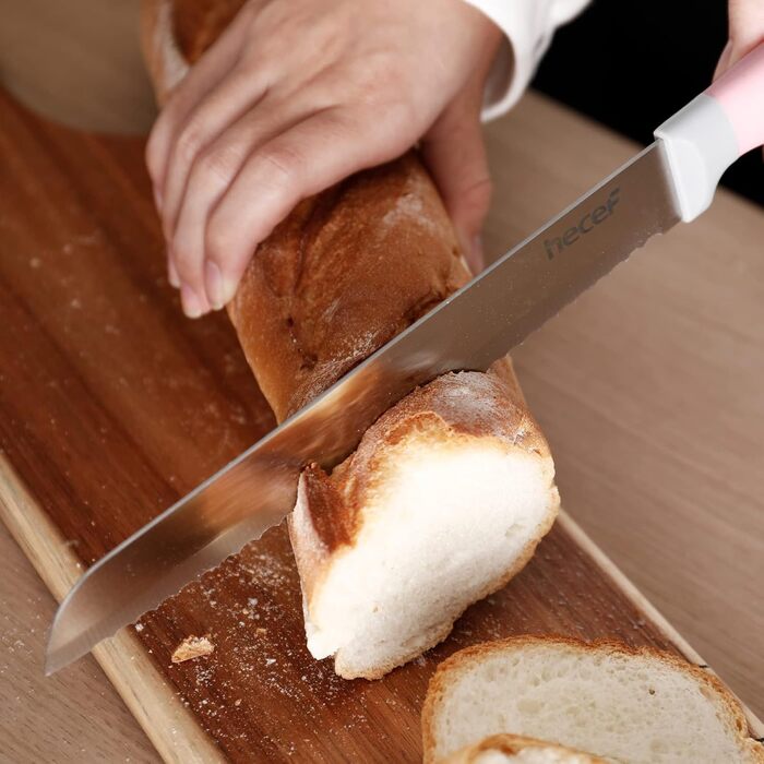 Набір ножів Hecef 14 предметів з дерев'яним блоком, професійний набір кухонних ножів з нержавіючої сталі, з ножицями, ножем для стейка та точилкою (рожевий)