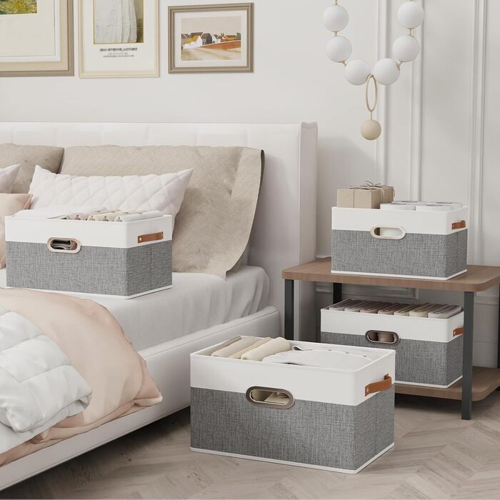 Коробки для зберігання з тканини Yawinhe (3 шт.), 33x23x20 см, білий/сірий, SNK030WGXS