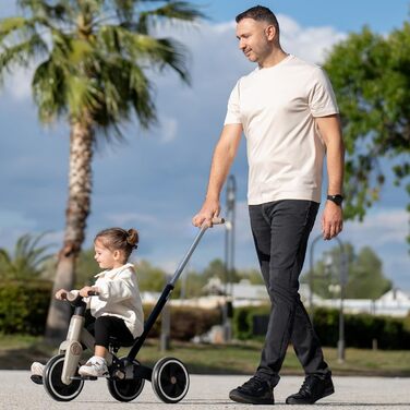 KikkaBoo Flash 5-в-1: Триколісний велосипед-каталка для дітей від 18 місяців, бежевий. З регульованою ручкою, EVA колеса, сталевий каркас.