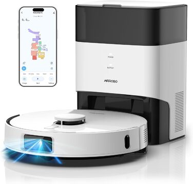 Робот-пилосос AIRROBO T30+ з функцією миття, 6000Pa, LiDAR-навігація, 240 хв роботи, App-керування, білий малюнок