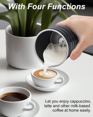 Електричний спінювач молока 4-в-1: гарячий та холодний, для кави та напоїв. Антипригарне покриття, автовимкнення