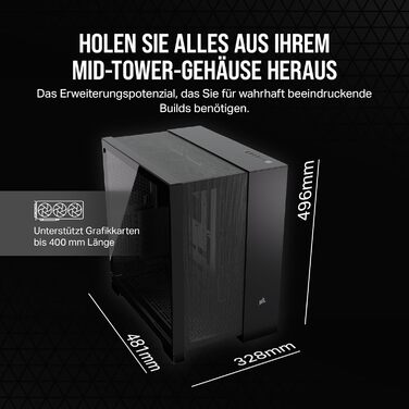 Корпус для ПК CORSAIR 6500D Airflow Mid-Tower ATX, двокамерний, без вентиляторів, чорний, підтримка реверсивних материнських плат, висока гнучкість охолодження