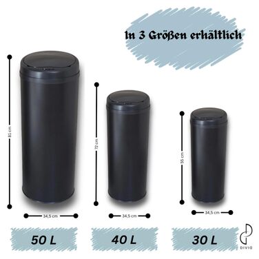 DIVID® Сенсорний сміттєвий бак для кухні 30, 40 та 50л | Електричний контейнер для сміття | Klemmring для пакетів | Датчик руху | Автоматичний закривний кришка | Захист від пролиття | Кухонний сміттєвий бак (Чорний, 50л)