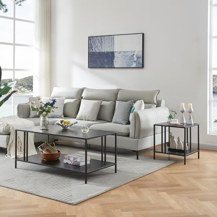 Приставний диванний стіл Kumlinge з 3 полицями, мінімалістичний дизайн, 45x45x47 см, чорний