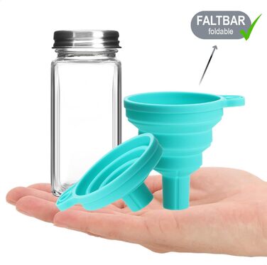 Набір баночок для спецій Com-Four® [Квадратні - 24 шт. | 120 мл] з етикетками та воронками, ручка для маркування, щітка для чищення (24 шт. з аксесуарами)