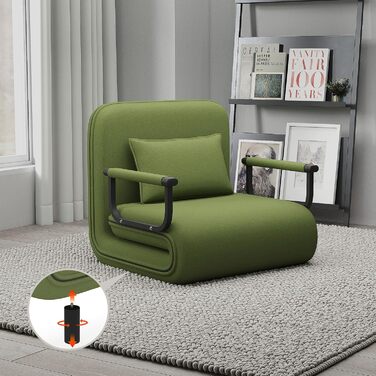 Крісло-ліжко Fabulcozy для дорослих, 4-в-1, сіре (зелене), 60x68x85 см. З металевим каркасом, з подушкою та підлокітниками. Великий комфорт.