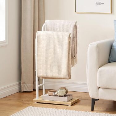 Підставка для рушників HOOBRO, стояча, з 2 перекладинами, білий + натуральне дерево, 40 x 24 x 80,5 см