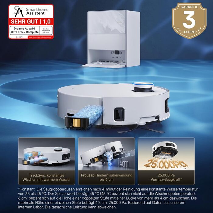 Робот-пилосос Dreame Aqua10 Ultra Track: потужність 30000Pa, безбар'єрне пересування (8 см), самоочищення, автоматичне спустошення, голосове керування